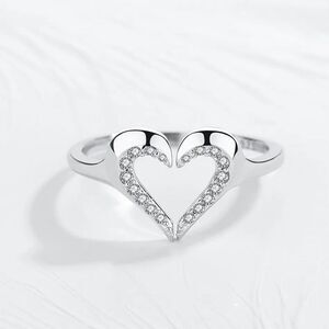 925 Sterling Silver Adjustable Heart Ring gift, promise ring, mother's day